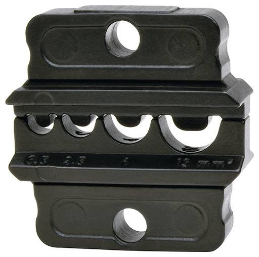 Ein schwarzer Abisolierwerkzeug-Einsatz mit Messmarkierungen '6-5', '4', '8-13 mm'.