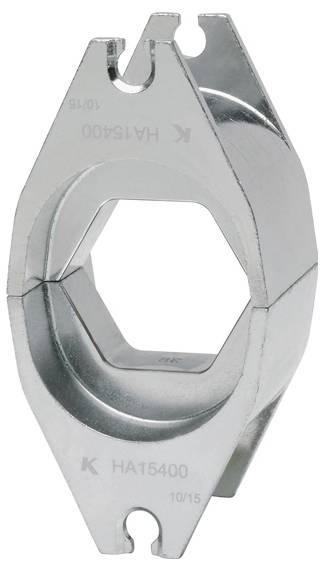 Sechseckige Metallklemme mit eingravierter Markierung HA15400.