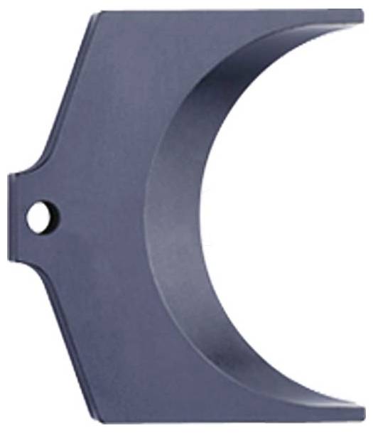 Eine gebogene Metallhalterung mit einer kreisförmigen Aussparung an einem Ende, wahrscheinlich zum Montieren oder Abstützen von zylindrischen Objekten oder Stangen verwendet.