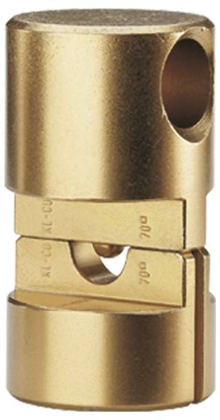 Ein zylindrischer, metallischer mechanischer Kupplungsstecker mit einem Schlitz und einem internen Schraubenmechanismus, der zum Verbinden von Wellen oder Stäben in Maschinen verwendet wird.