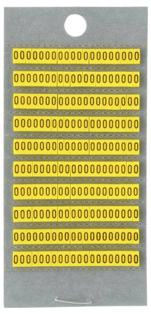 Ein Satz gelber Nummernräder mit Nullen auf einer grauen Karte, die für Retro-Zählgeräte oder mechanische Anzeigen verwendet werden.