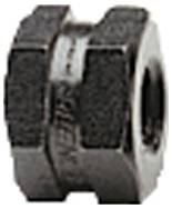 Ein Nahaufnahme-Bild einer sechseckigen Mutter mit Gewindeloch, die ihre metallische Textur und Gestaltung präsentiert.