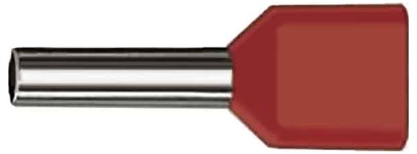 Ein Metall-Terminalverbinder mit einer roten Isolierkappe.