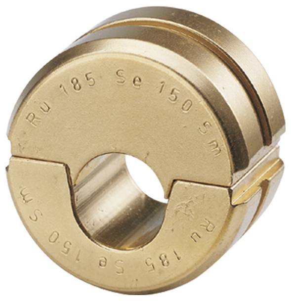 Ein rundes, goldfarbenes kreisförmiges Objekt mit gravierten Text 'Ru 185 Se 150 Sm'. Das Design deutet auf industrielle oder mechanische Verwendung hin.