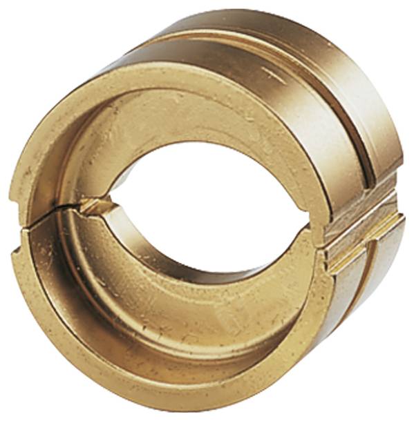 Ein bronzener zylindrischer Ring mit Schlitzdesign und Rillen, die um seinen Umfang verlaufen, der typischerweise als Schleifring für elektrische Verbindungen verwendet wird.