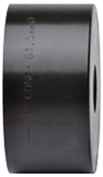 Eine schwarze zylindrische Rolle mit geprägtem Text 