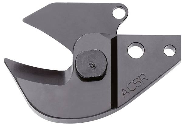 ACSR-Schneidklinge mit scharfen Backen und Befestigungslöchern, entwickelt zum Durchtrennen von Kabeln. Hergestellt aus robustem Metallmaterial.