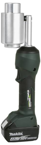 Ein grünes und schwarzes kabelloses Elektrowerkzeug mit einem Akkupack, beschriftet mit 