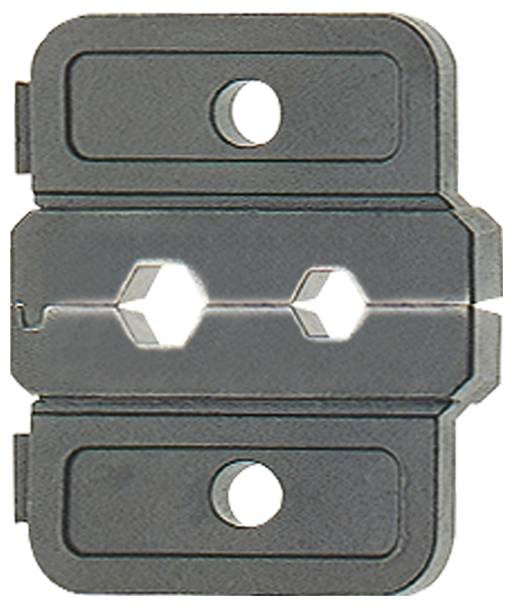 Ein Metallkabelmesser mit zwei sechseckigen Aussparungen und kreisrunden Löchern, entwickelt zum Entfernen der Isolierung von elektrischen Kabeln.