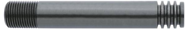 Eine Zylinderstange mit gewindeten Enden und einem glatten mittleren Abschnitt, möglicherweise Teil einer mechanischen oder sanitären Baugruppe.