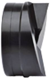 Ein schwarzes, zylindrisches Plastikbauteil mit Rillen und einem kantig geschnittenen Abschnitt.