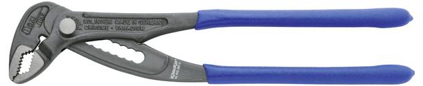 Verstellbare Zange mit blauen Gummigriffschalen, entwickelt zum Greifen und Drehen von Objekten verschiedener Größen.