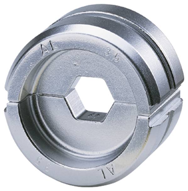 Eine Matrize mit einem sechseckigen Zentralloch, gekennzeichnet mit 'AI' und '35', die zum Gewindewalzen von zylindrischen Werkstücken verwendet wird.