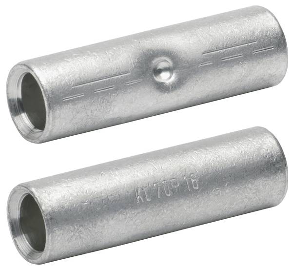 Zwei metallische, zylindrische Verbinder mit Gewindeenden, einer mit der Beschriftung 