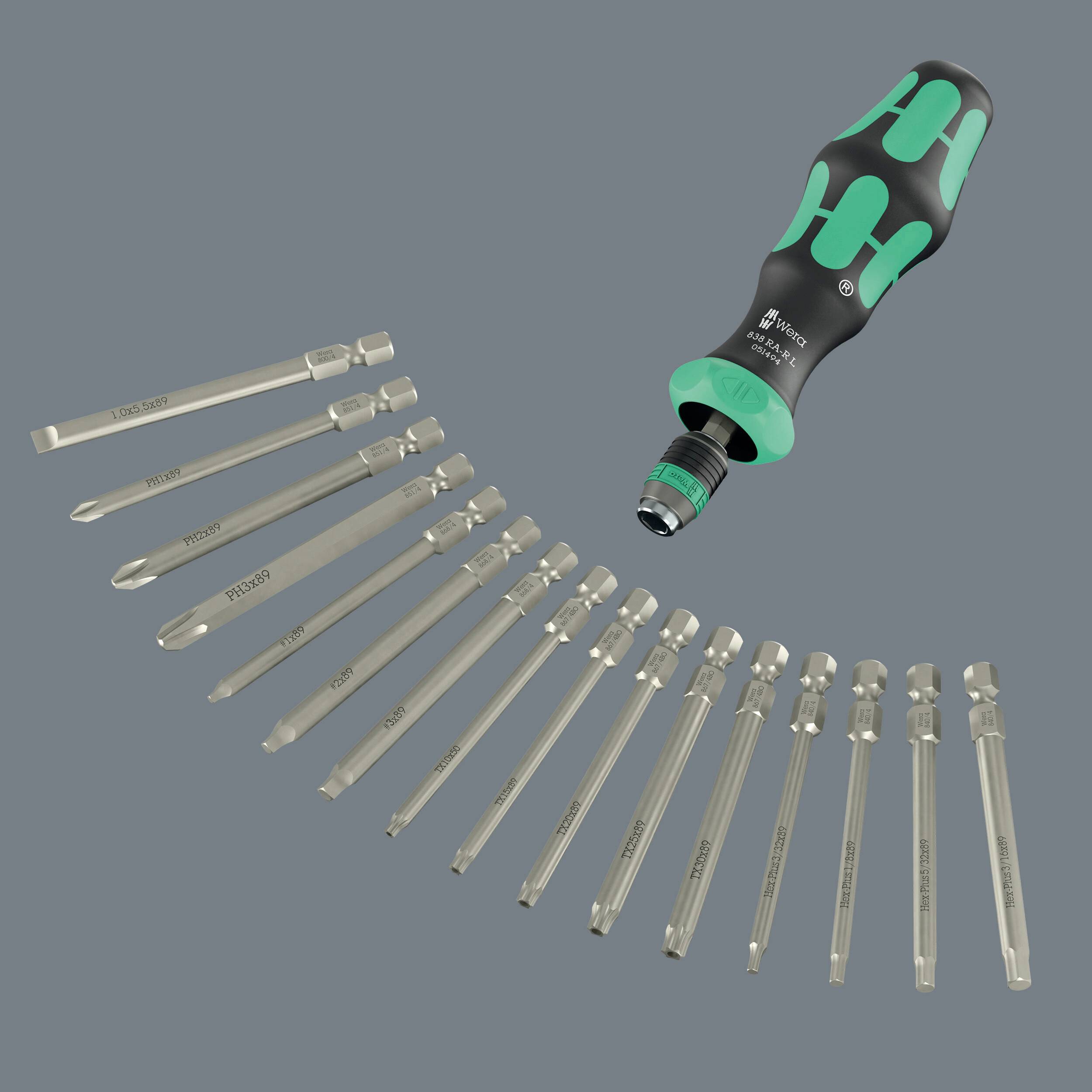 Wera Kompakt 60 RA-R Imperial 1 05051531001 Bit-Set Schlitz, Kreuzschlitz Phillips, Kreuzschlitz Pozidriv, TORX BO, Innen-Vierkant (Robertson)