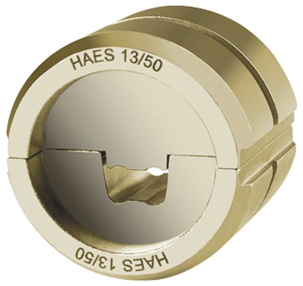 Ein Metalltool mit einer kreisförmigen Öffnung, mit der Bezeichnung 'HAES 13/50', das für präzise Schneid- oder Abisolieraufgaben entwickelt wurde.