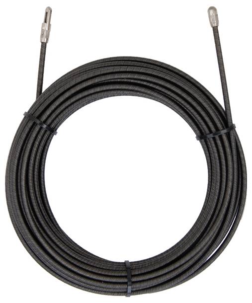 Schwarz ummanteltes Spiralkabel mit zwei Anschlüssen an den Enden, geeignet für industrielle oder elektrische Anwendungen.