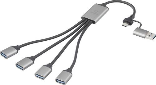 Renkforce RF-6861934 USB-Hub 4 Port USB-A USB 3.0 5 GBit/s mit Aluminiumgehäuse Grau RF-HUB-300