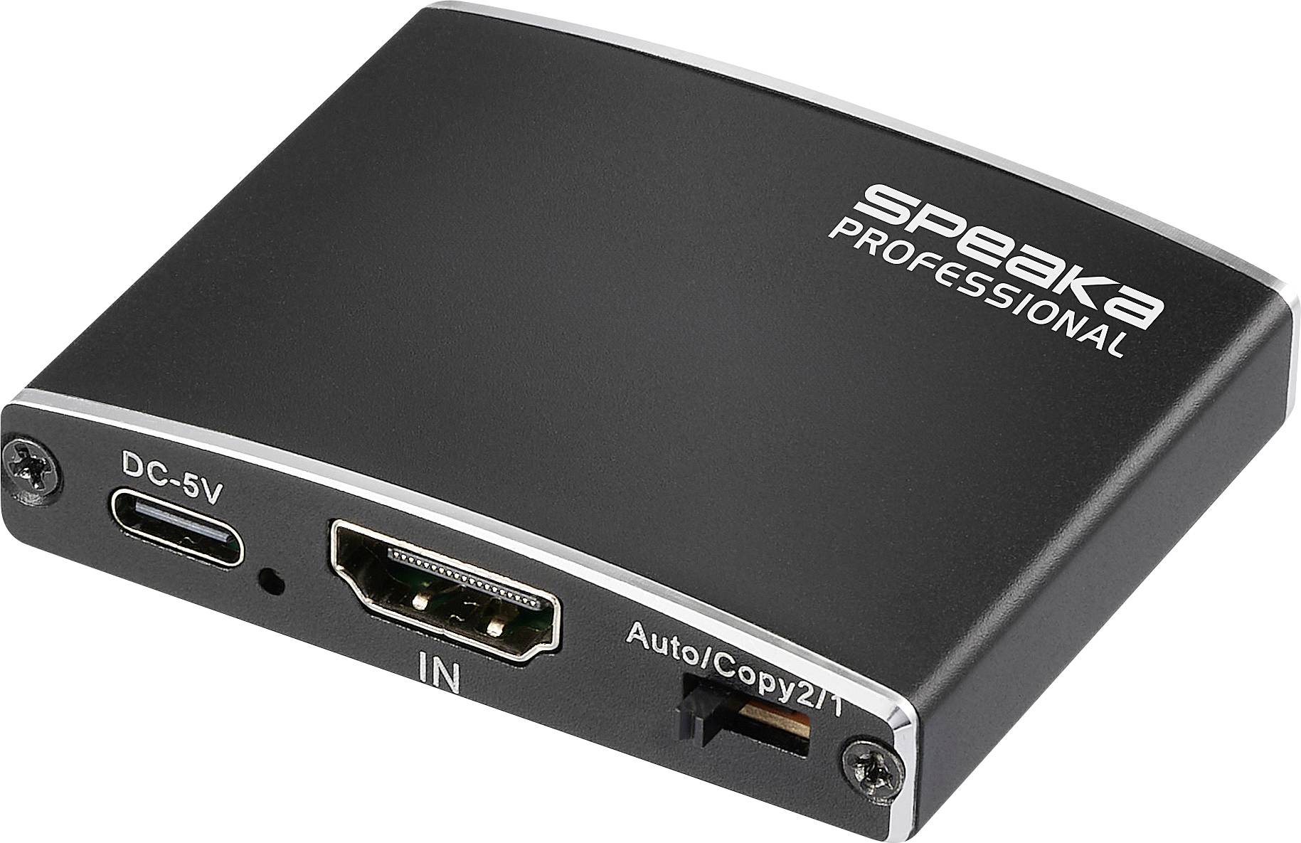 SpeaKa Professional SP-HDMIS-200 HDMI-Splitter mit Aluminiumgehäuse, Ultra HD-fähig 3840 x 2160 Pixel Schwarz
