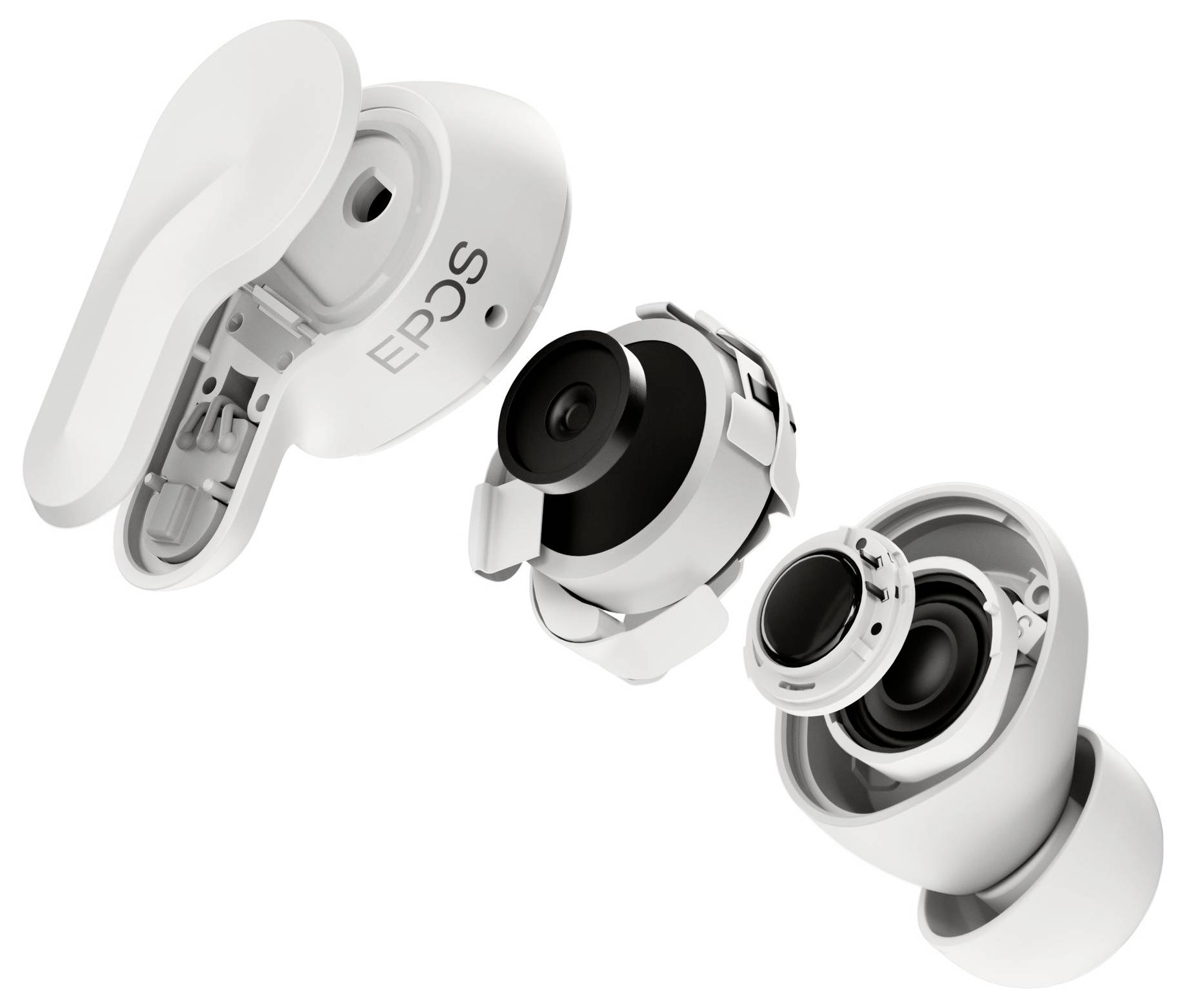 EPOS ADAPT E1 In Ear Headset Kabellos, Bluetooth® Stereo Weiß Noise Cancelling, Mikrofon-Rauschunterdrückung Headset, Ladecase