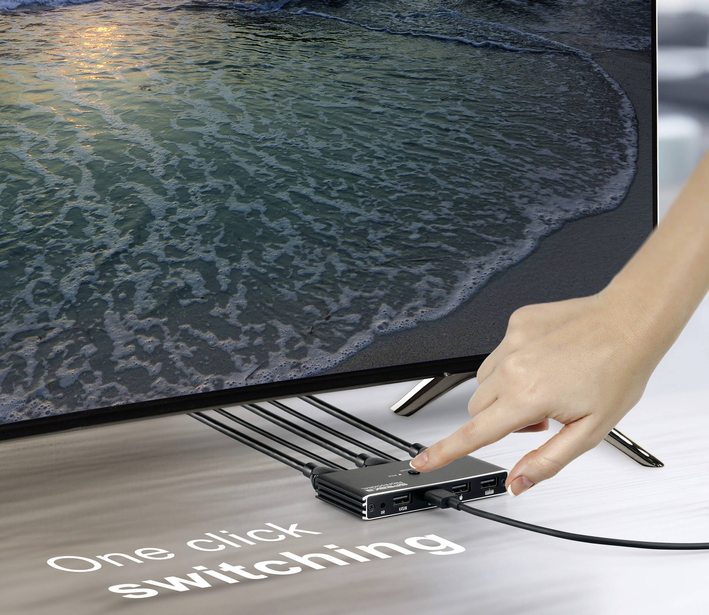 SpeaKa Professional HDMI 2.0 Slim KVM 2X1 USB2.0 +IR, Black HDMI-Switch HDMI 3840 x 2160 Pixel