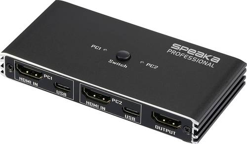 SpeaKa Professional HDMI 2.0 Slim KVM 2X1 USB2.0 +IR, Black HDMI-Switch HDMI 3840 x 2160 Pixel