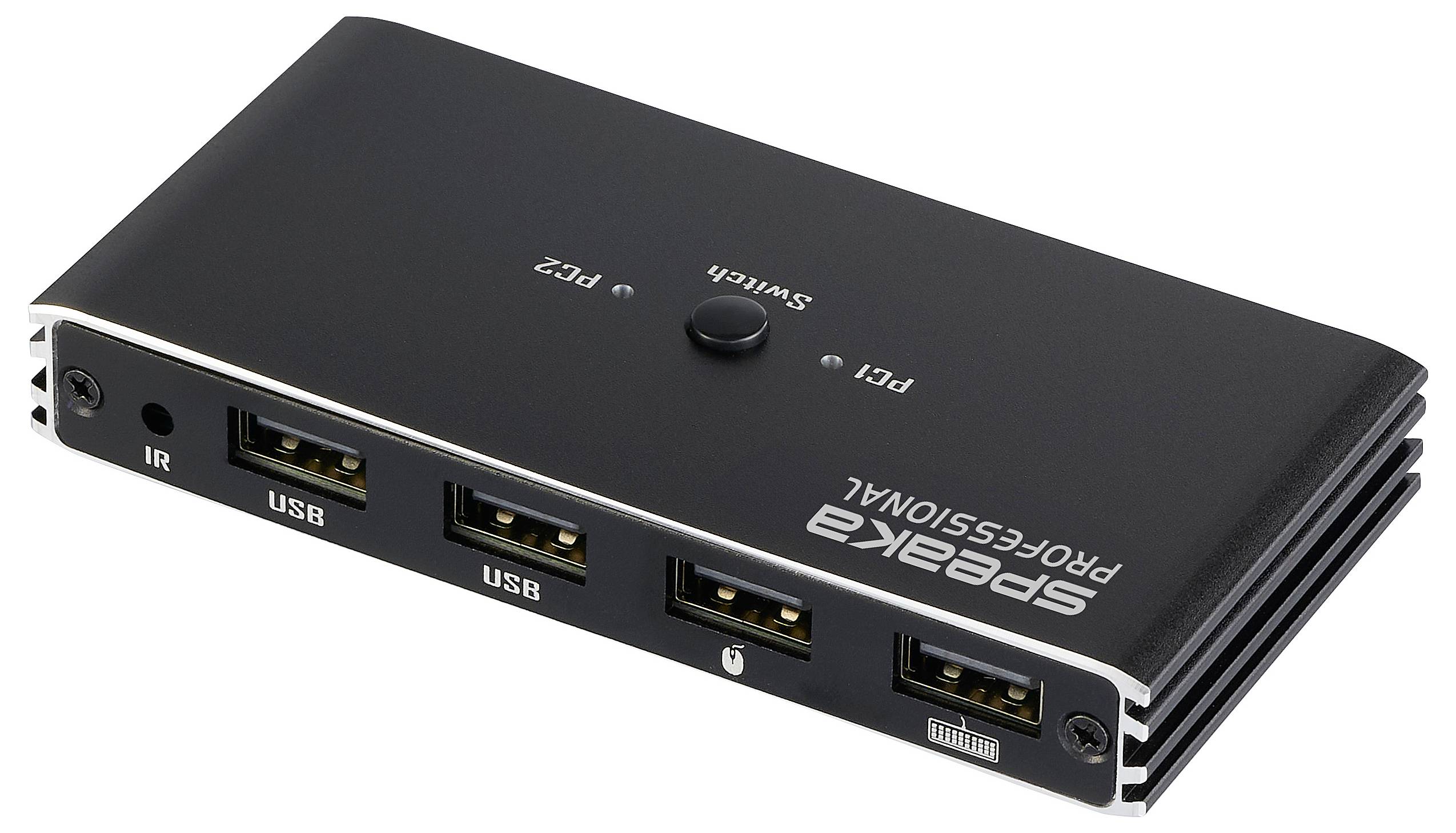 SpeaKa Professional HDMI 2.0 Slim KVM 2X1 USB2.0 +IR, Black HDMI-Switch HDMI 3840 x 2160 Pixel