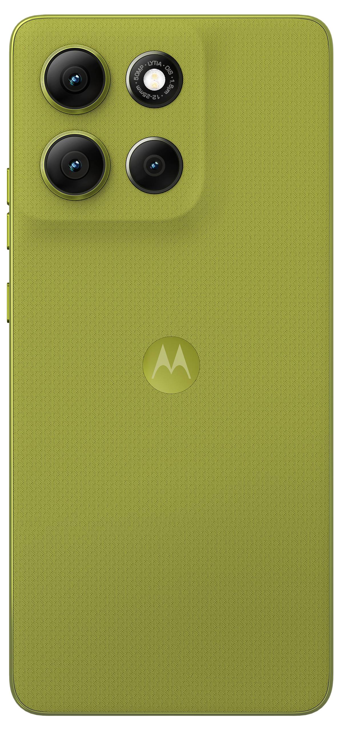 Smartphone-Bildschirm mit einem blauen abstrakten Wellenmuster, mit dem 'moto ai'-Logo und dem Text 'edge 60 FUSION' auf der Seite.