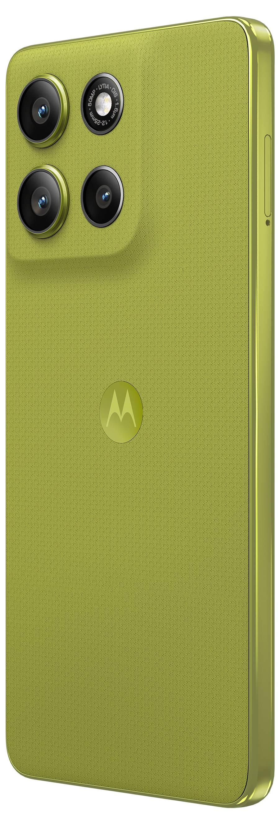 Grünes Motorola Moto G86 Telefon mit 5G-Funktionalität, mit elegantem Design und 