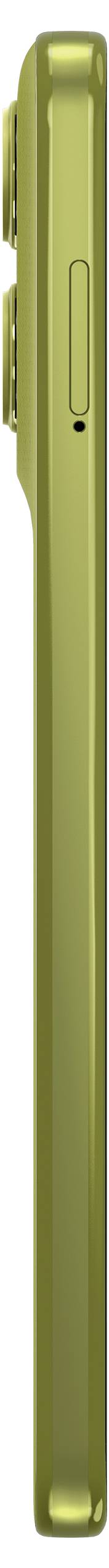 Seitenprofil eines grünen Smartphones, das zwei hintere Kameraobjektive und eine Seitentaste hervorhebt.