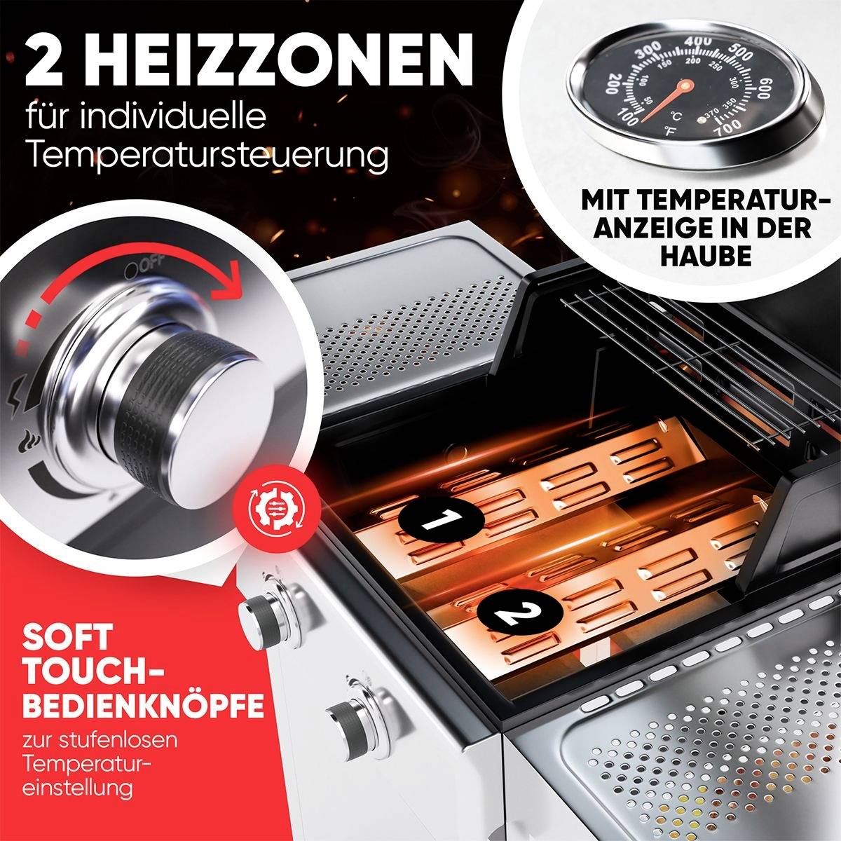 Profi Cook PC-GG 1309 Gas Gas-Grill 2 Brenner Silber