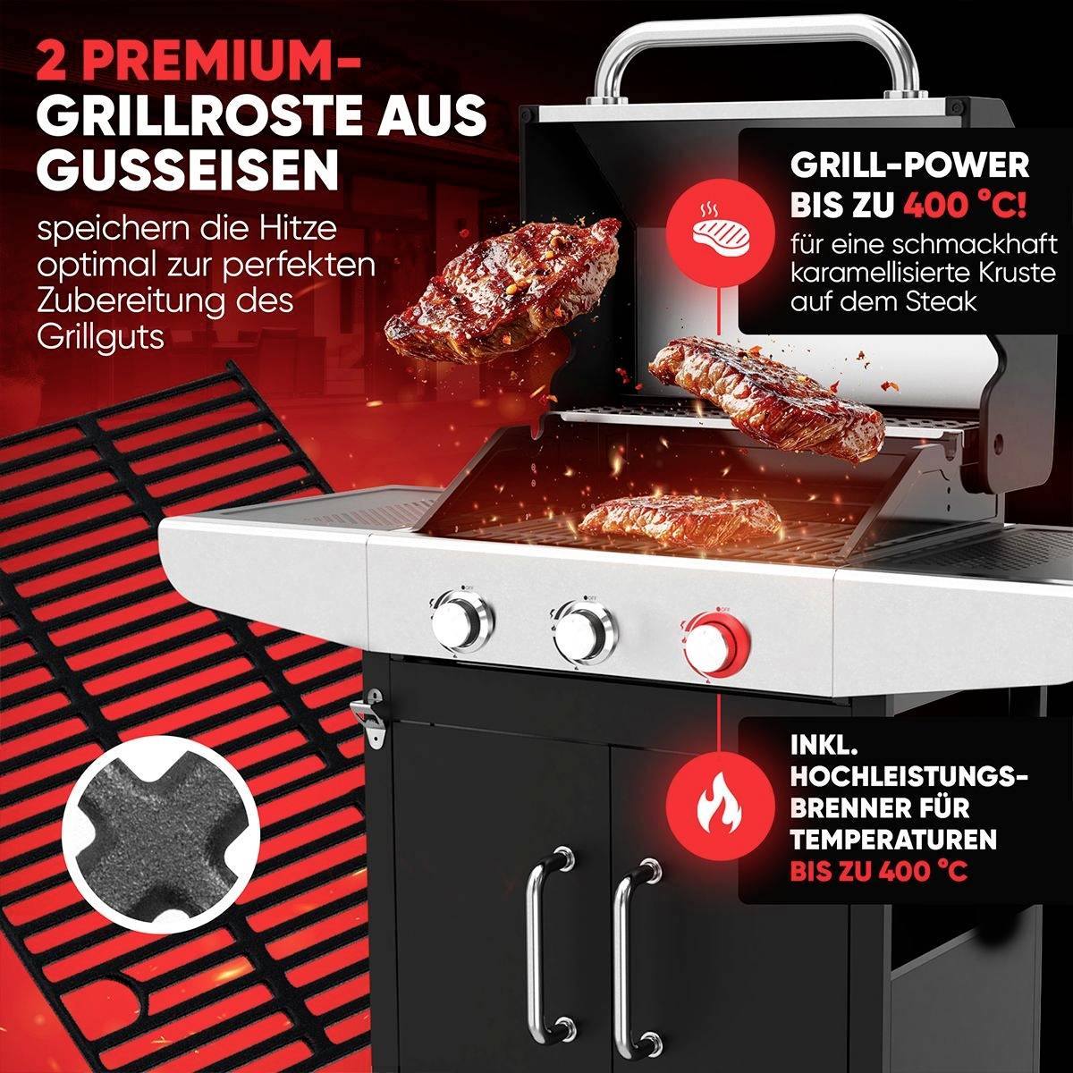 Profi Cook PC-GG 1310 Gas Gas-Grill 3 Brenner Schwarz