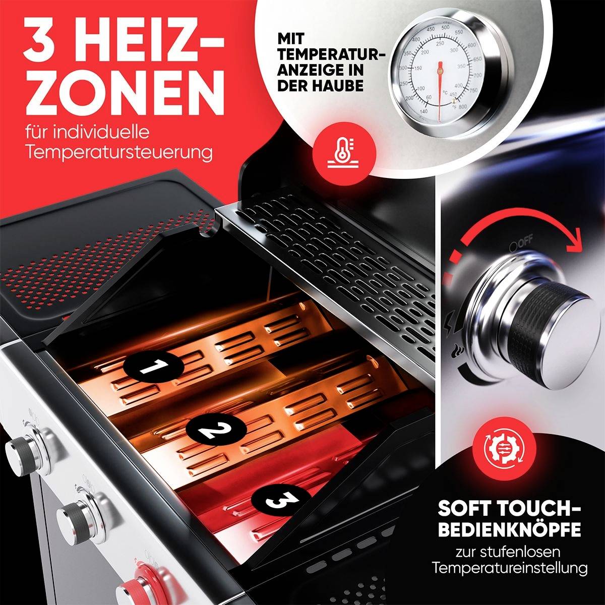 Profi Cook PC-GG 1310 Gas Gas-Grill 3 Brenner Schwarz