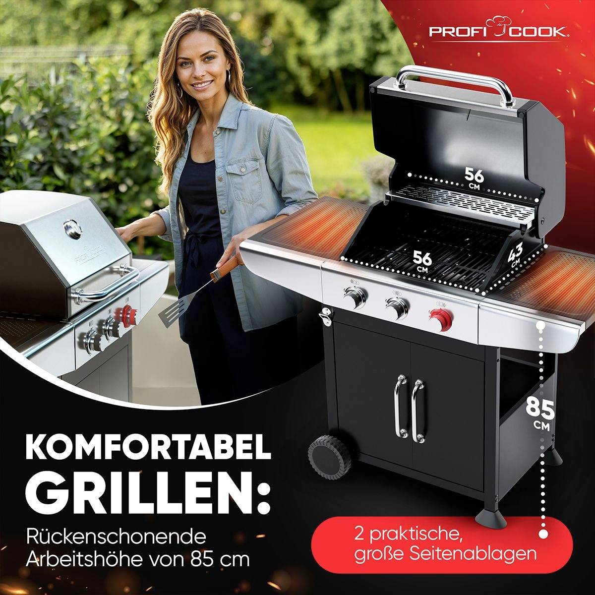 Profi Cook PC-GG 1310 Gas Gas-Grill 3 Brenner Schwarz