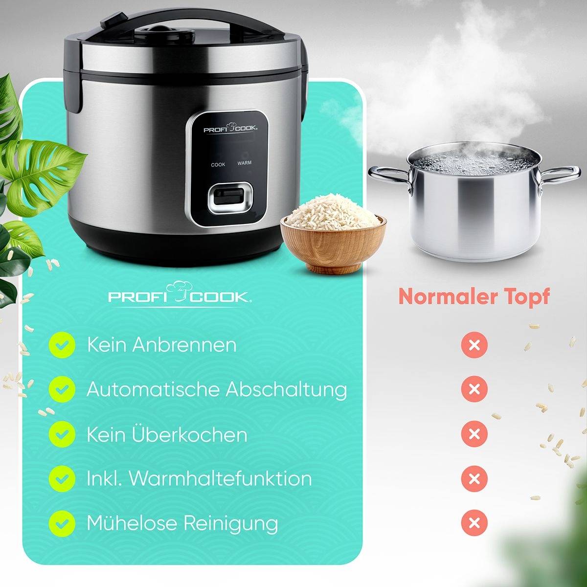 Profi Cook PC-RK 1285 Reiskocher Inox, Schwarz