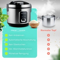 Profi Cook PC-RK 1285 Reiskocher Inox, Schwarz Profi Cook PC-RK 1285 Reiskocher Inox, Schwarz