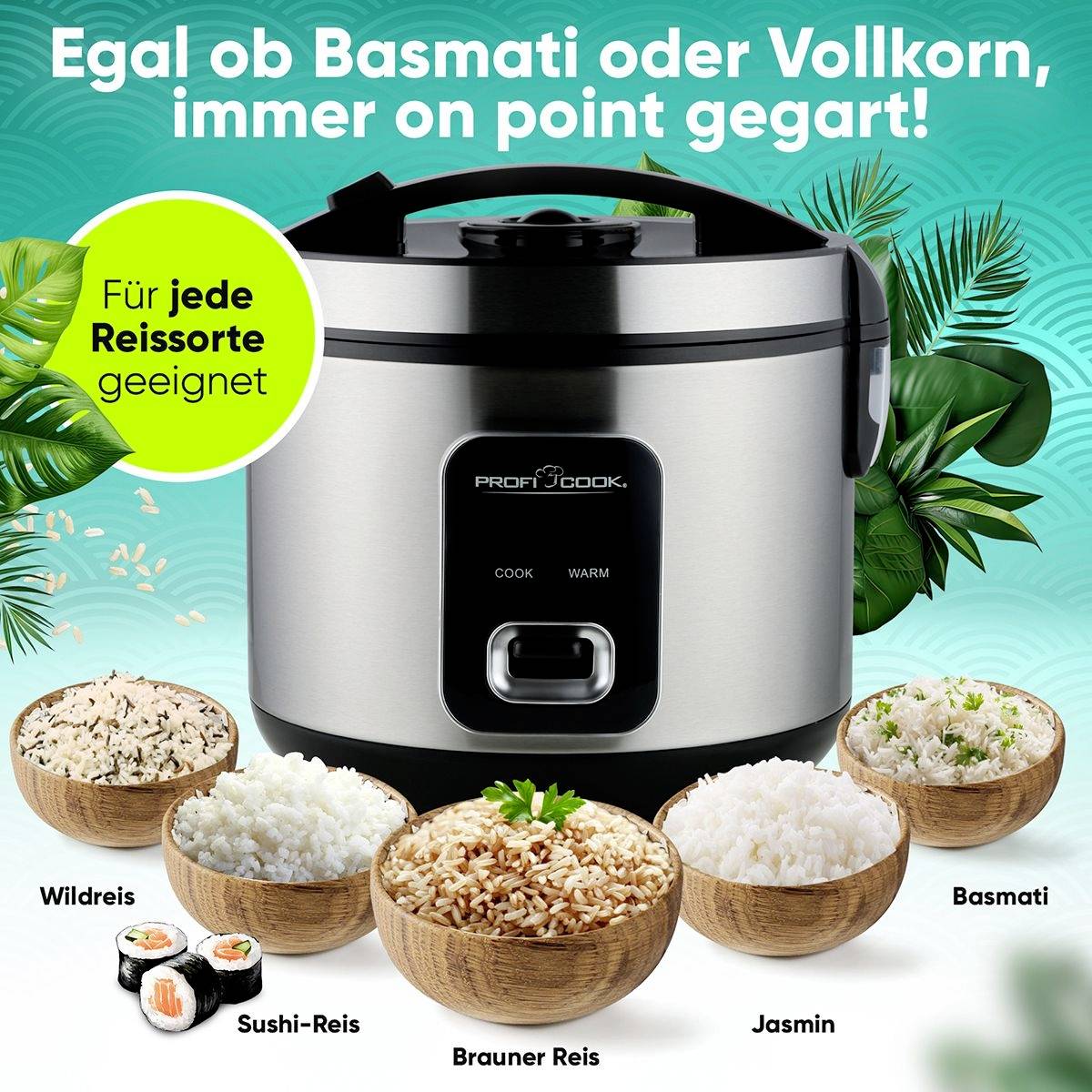 Profi Cook PC-RK 1285 Reiskocher Inox, Schwarz