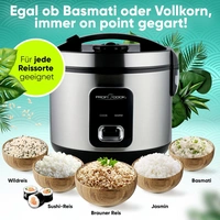 Profi Cook PC-RK 1285 Reiskocher Inox, Schwarz Profi Cook PC-RK 1285 Reiskocher Inox, Schwarz
