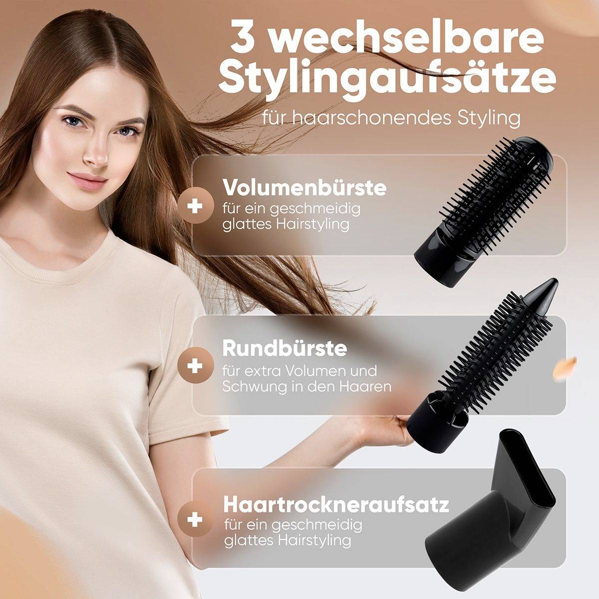 Clatronic HAS 3818 Warmluftbürste Schwarz, Kupfer