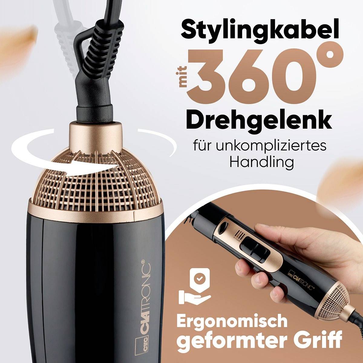 Clatronic HAS 3818 Warmluftbürste Schwarz, Kupfer