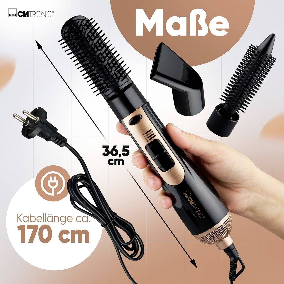 Clatronic HAS 3818 Warmluftbürste Schwarz, Kupfer