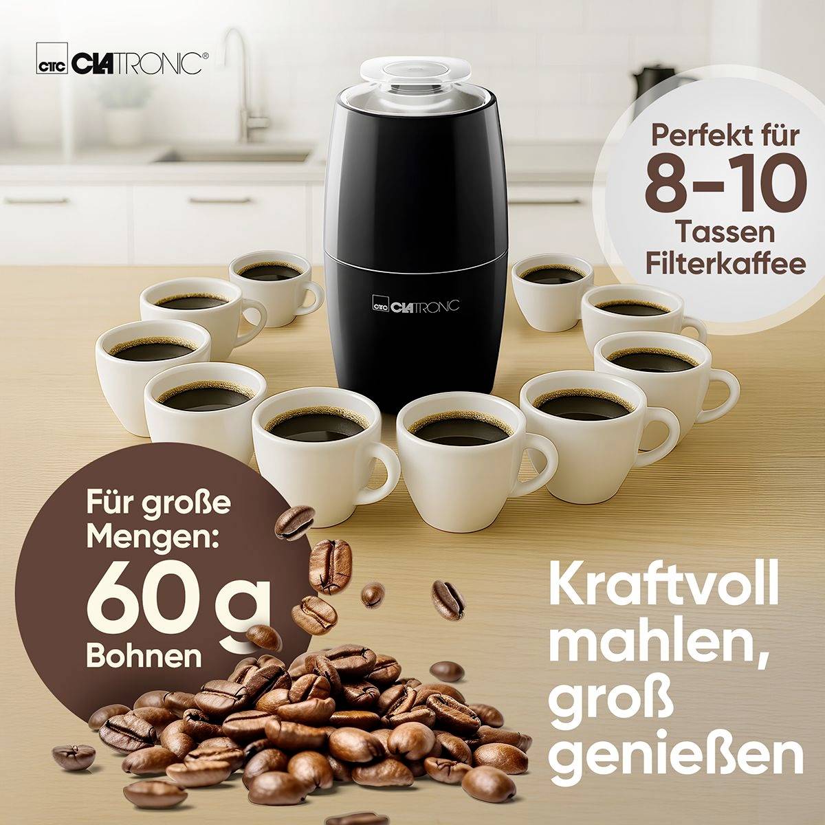 Clatronic KSW 3806 264005 Kaffeemühle Schwarz Edelstahl-Schlagmesser