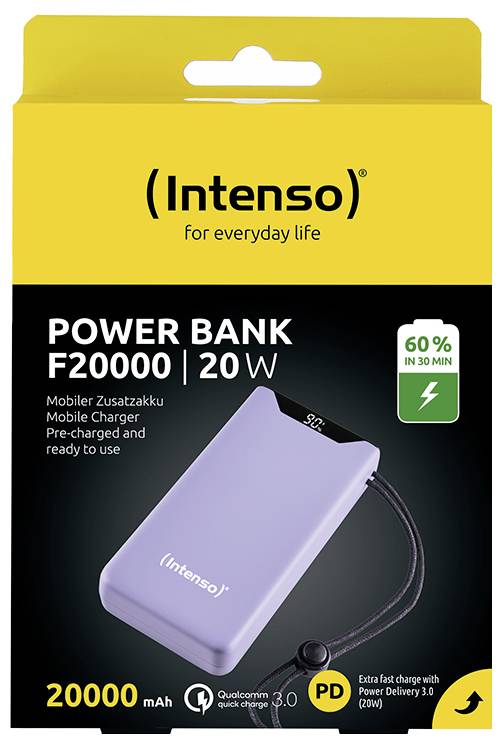 Intenso Power Bank F20000 purple Powerbank 20000 mAh Quick Charge 3.0, USB PD 3.0, PPS LiPo USB-C®, USB-A Violett Statusanzeige