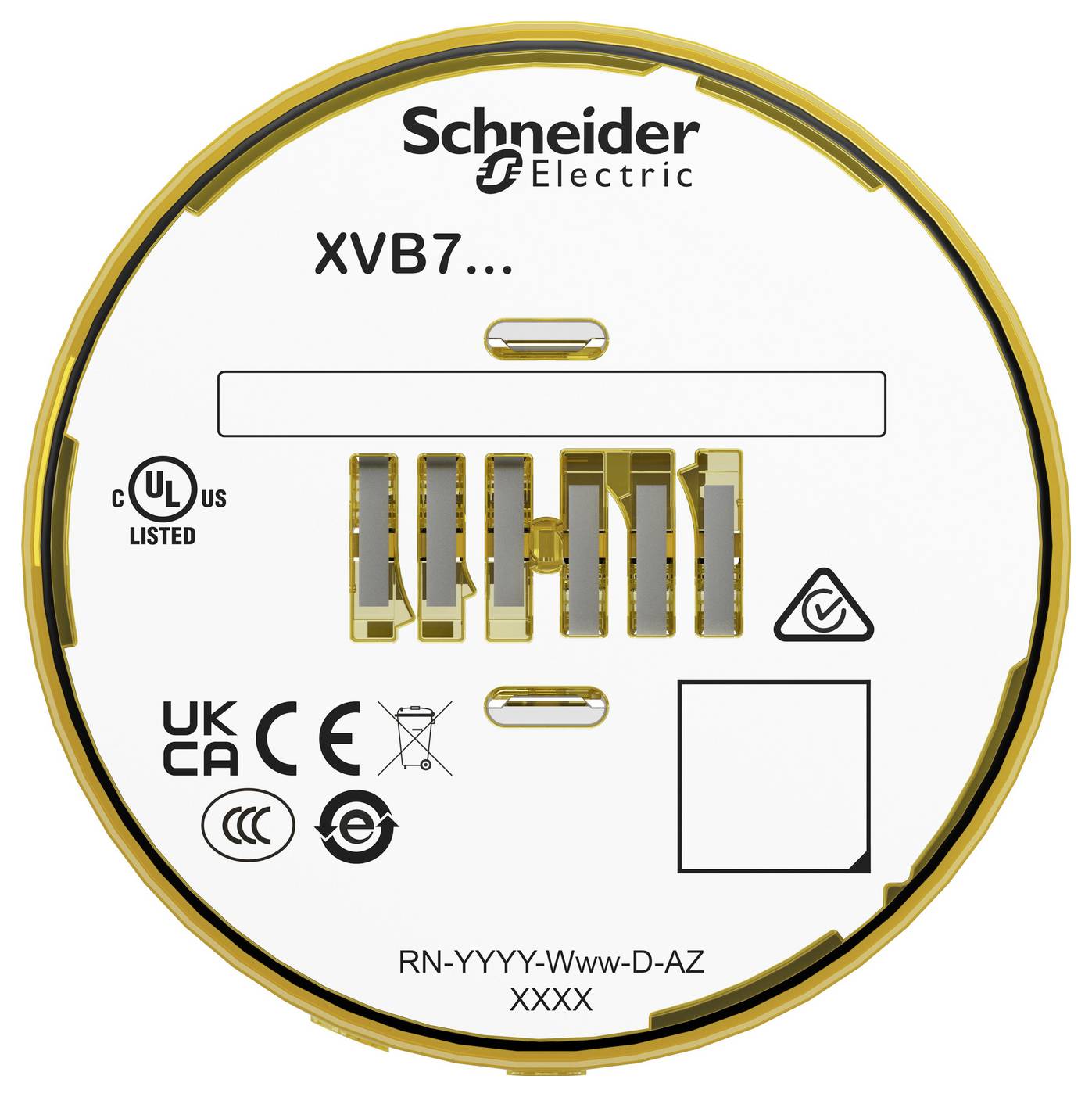 Schneider Electric kreisförmiges Elektrobauteil mit Kennzeichnung „XVB7...