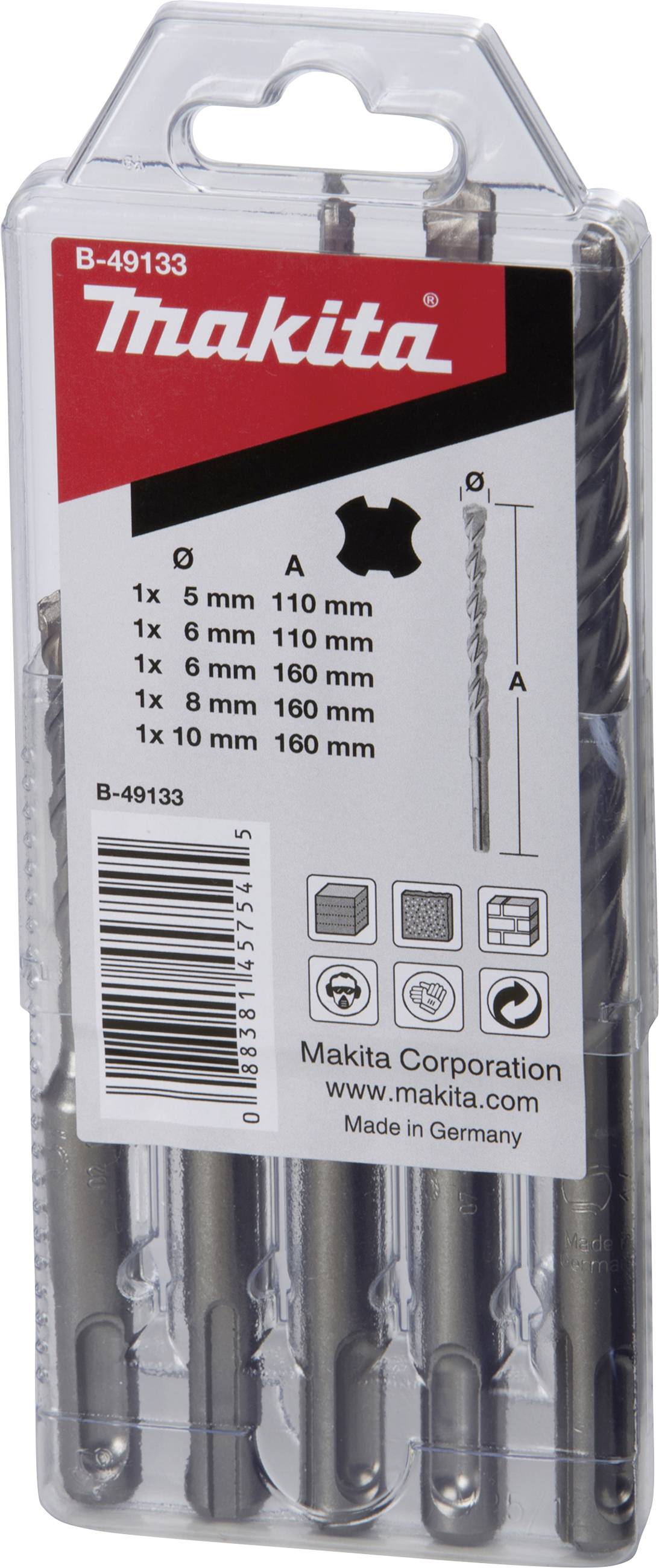 Makita B-49133 Stein-Spiralbohrer-Set 5 mm, 6 mm, 8 mm, 10mm SDS-Plus 1 Set