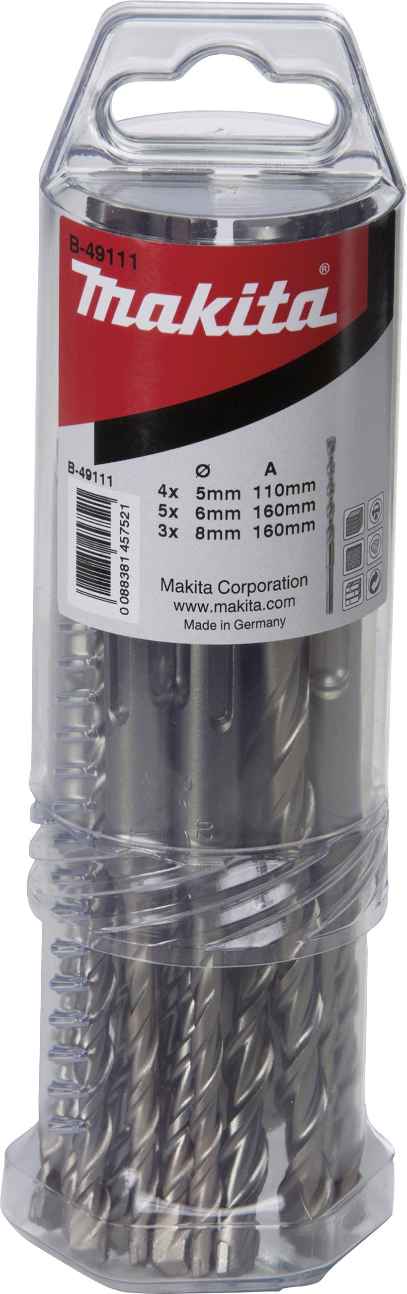 Makita B-49111 Stein-Spiralbohrer-Set 5 mm, 6 mm, 8mm SDS-Plus 1 Set