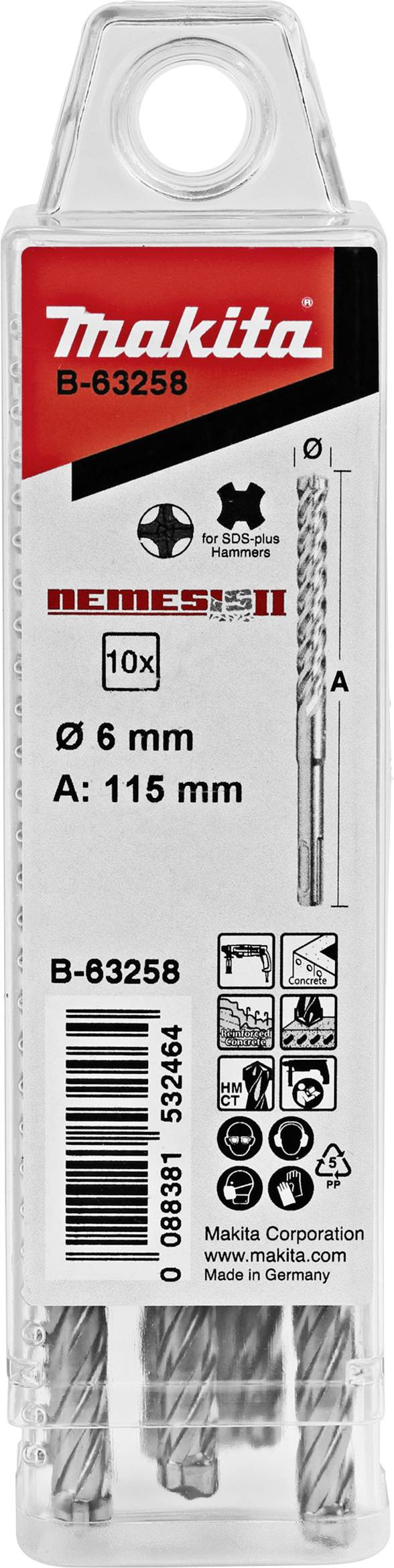 Makita B-63258 Stein-Spiralbohrer-Set 10St.