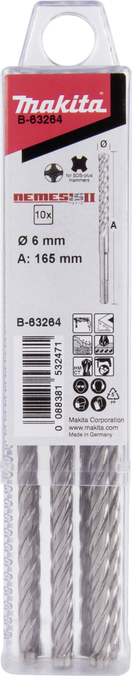 Makita B-63264 Stein-Spiralbohrer-Set 6mm SDS-Plus 10St.