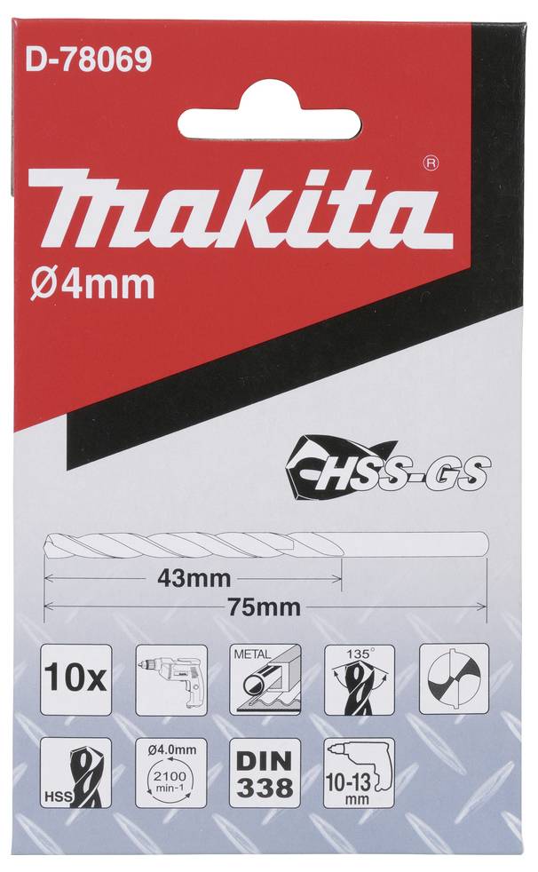 Makita D-78069 Metall-Spiralbohrer 4mm 10St.
