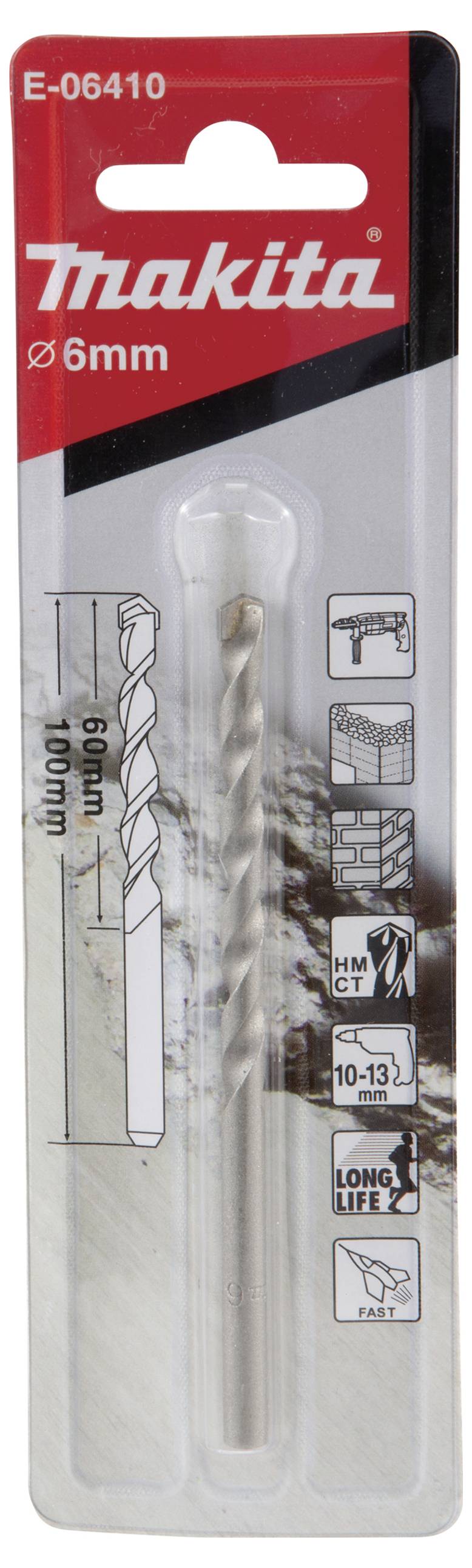 Makita E-06410 Stein-Spiralbohrer 6mm Zylinderschaft